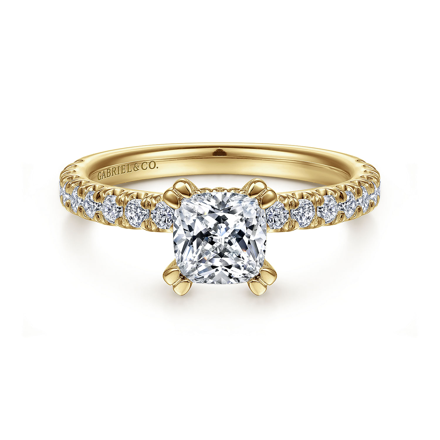 Gabriel - 14K Yellow Gold Cushion Cut Diamond Engagement Ring