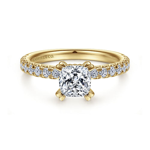 14K Yellow Gold Cushion Cut Diamond Engagement Ring