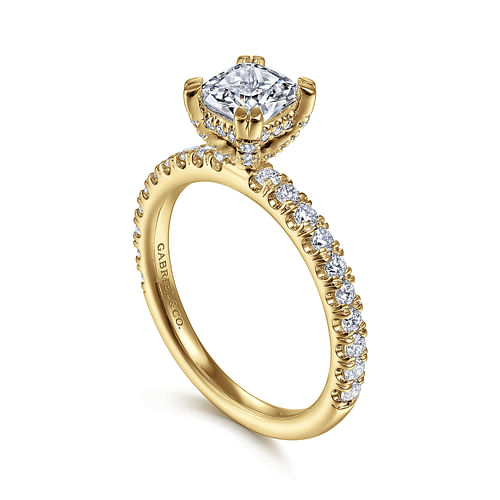 14K Yellow Gold Cushion Cut Diamond Engagement Ring