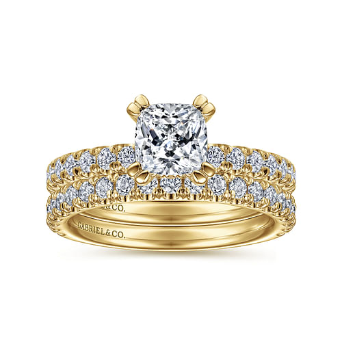 14K Yellow Gold Cushion Cut Diamond Engagement Ring