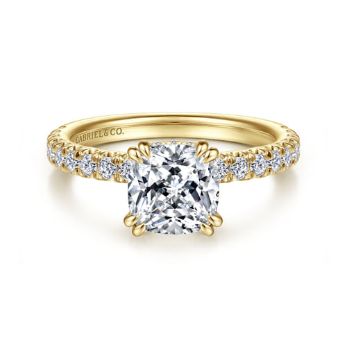 14K Yellow Gold Cushion Cut Diamond Engagement Ring