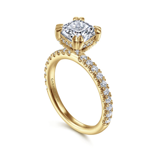 14K Yellow Gold Cushion Cut Diamond Engagement Ring