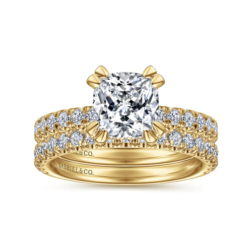 14K Yellow Gold Cushion Cut Diamond Engagement Ring