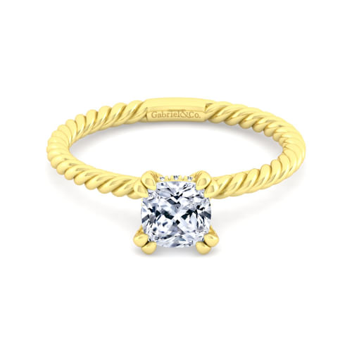 14K Yellow Gold Cushion Cut Diamond Engagement Ring
