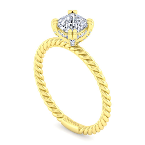 14K Yellow Gold Cushion Cut Diamond Engagement Ring