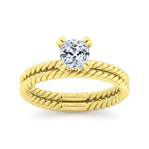 14K Yellow Gold Cushion Cut Diamond Engagement Ring