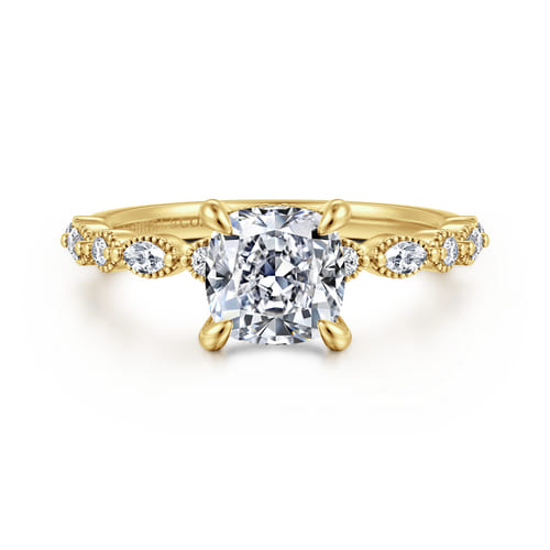 14K Yellow Gold Cushion Cut Diamond Engagement Ring