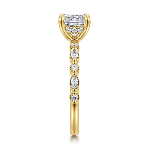 14K Yellow Gold Cushion Cut Diamond Engagement Ring