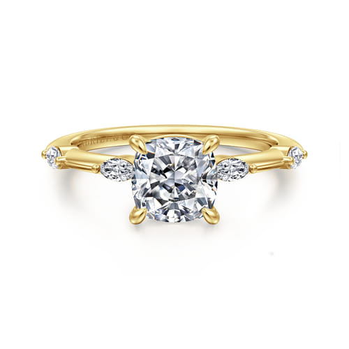 14K Yellow Gold Cushion Cut Diamond Engagement Ring