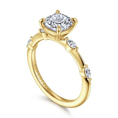 14K Yellow Gold Cushion Cut Diamond Engagement Ring