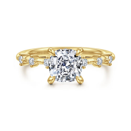 14K Yellow Gold Cushion Cut Diamond Engagement Ring