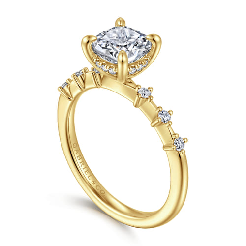 14K Yellow Gold Cushion Cut Diamond Engagement Ring