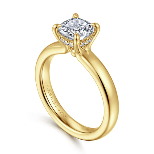 14K Yellow Gold Cushion Cut Diamond Engagement Ring