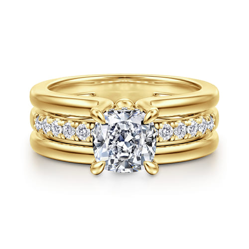 14K Yellow Gold Cushion Cut Diamond Engagement Ring