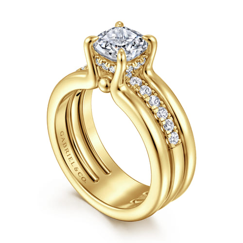 14K Yellow Gold Cushion Cut Diamond Engagement Ring