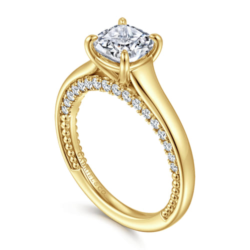 14K Yellow Gold Cushion Cut Diamond Engagement Ring