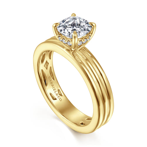 14K Yellow Gold Cushion Cut Diamond Engagement Ring