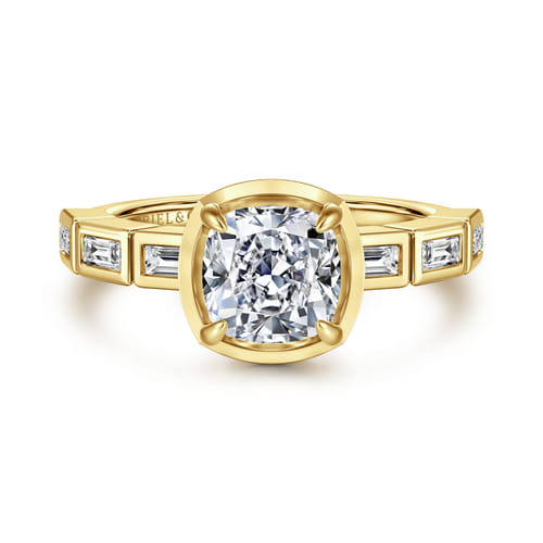 14K Yellow Gold Cushion Cut Diamond Engagement Ring