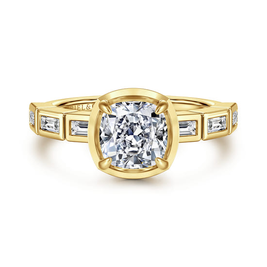 Gabriel - 14K Yellow Gold Cushion Cut Diamond Engagement Ring