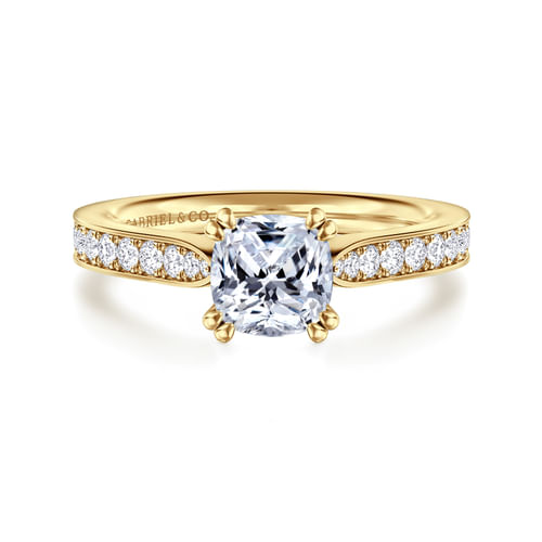 14K Yellow Gold Cushion Cut Diamond Engagement Ring