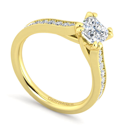 14K Yellow Gold Cushion Cut Diamond Engagement Ring