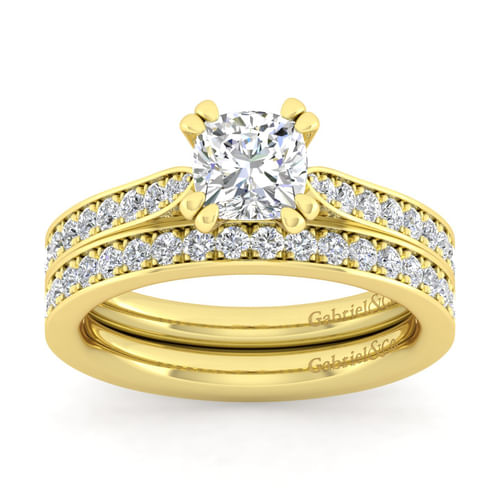 14K Yellow Gold Cushion Cut Diamond Engagement Ring