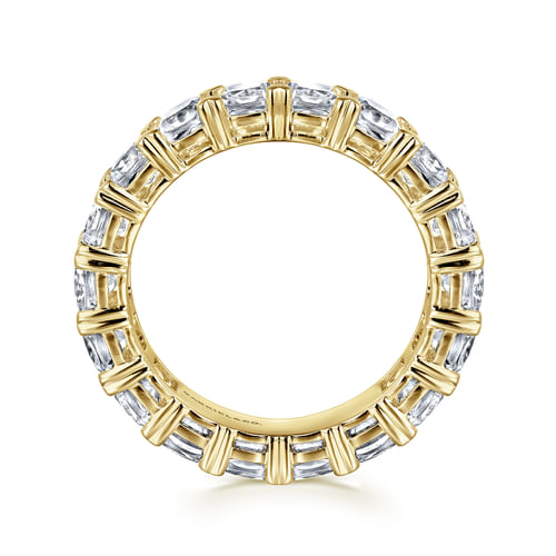 14K Yellow Gold Cushion Cut Diamond Eternity Band with Heart Prongs
