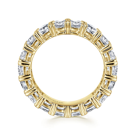 14K Yellow Gold Cushion Cut Diamond Eternity Band with Heart Prongs angle 2 14K Yellow Gold Cushion Cut Diamond Eternity Band with Heart Prongs angle 2