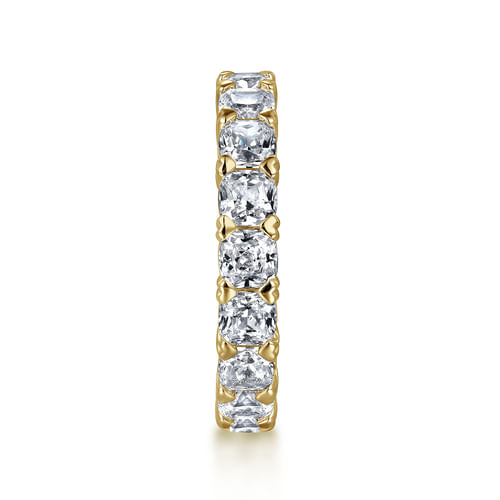 14K Yellow Gold Cushion Cut Diamond Eternity Band with Heart Prongs