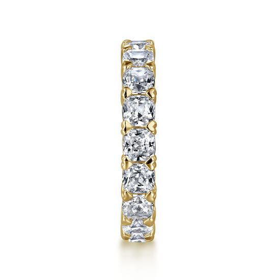 14K Yellow Gold Cushion Cut Diamond Eternity Band with Heart Prongs angle 4 14K Yellow Gold Cushion Cut Diamond Eternity Band with Heart Prongs angle 4