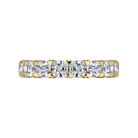 14K Yellow Gold Cushion Cut Diamond Eternity Band with Heart Prongs angle 6 14K Yellow Gold Cushion Cut Diamond Eternity Band with Heart Prongs angle 6