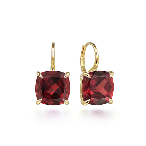 14K Yellow Gold Cushion Cut Garnet Earrings