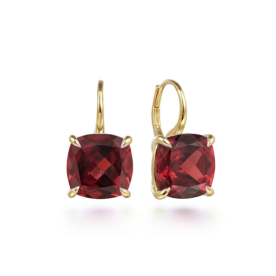 Gabriel - 14K Yellow Gold Cushion Cut Garnet Earrings