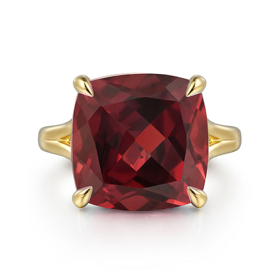 Gabriel - 14K Yellow Gold Cushion Cut Garnet Ladies Ring