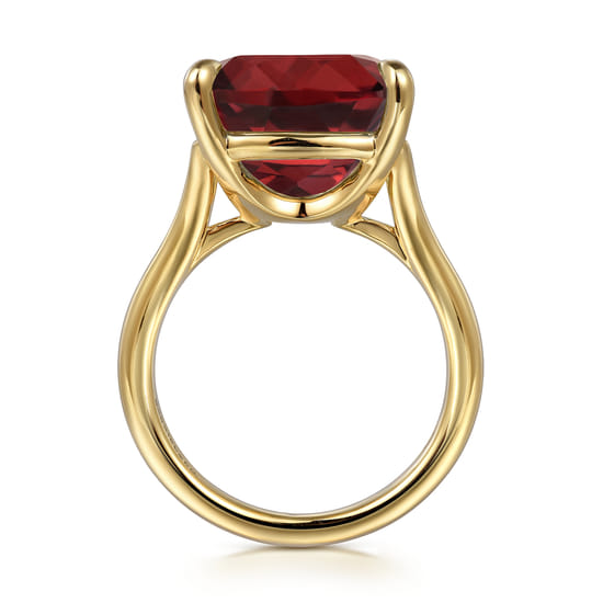 14K Yellow Gold Cushion Cut Garnet Ladies Ring angle 2 14K Yellow Gold Cushion Cut Garnet Ladies Ring angle 2