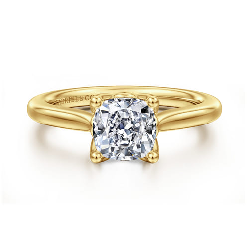 14K Yellow Gold Cushion Cut Lotus Diamond Engagement Ring