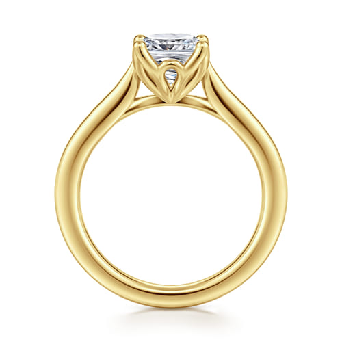 14K Yellow Gold Cushion Cut Lotus Diamond Engagement Ring