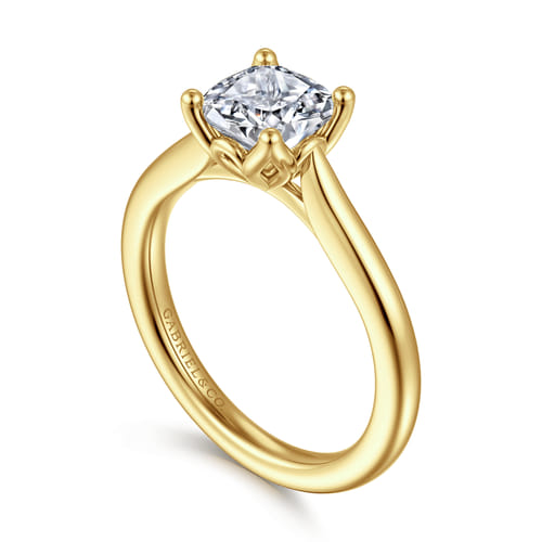 14K Yellow Gold Cushion Cut Lotus Diamond Engagement Ring