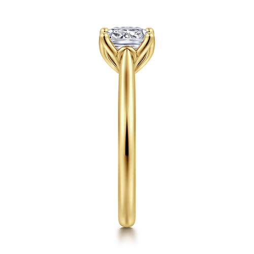 14K Yellow Gold Cushion Cut Lotus Diamond Engagement Ring