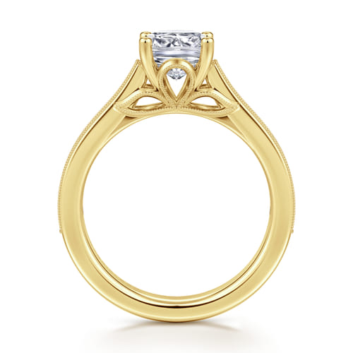 14K Yellow Gold Cushion Cut Lotus Diamond Engagement Ring