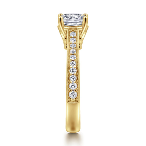 14K Yellow Gold Cushion Cut Lotus Diamond Engagement Ring