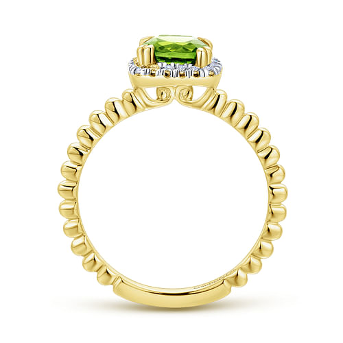 14K Yellow Gold Cushion Cut Peridot and Diamond Halo Ring