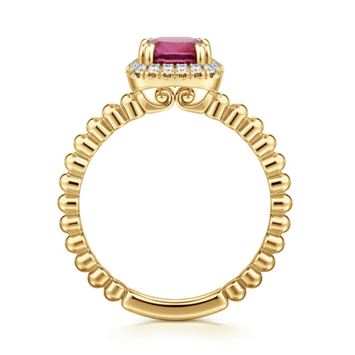 14K Yellow Gold Cushion Cut Pink Tourmaline and Diamond Halo Ring 14K Yellow Gold Cushion Cut Pink Tourmaline and Diamond Halo Ring