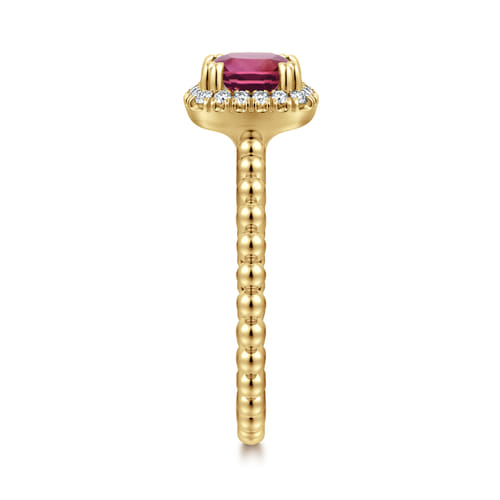 14K Yellow Gold Cushion Cut Pink Tourmaline and Diamond Halo Ring 14K Yellow Gold Cushion Cut Pink Tourmaline and Diamond Halo Ring