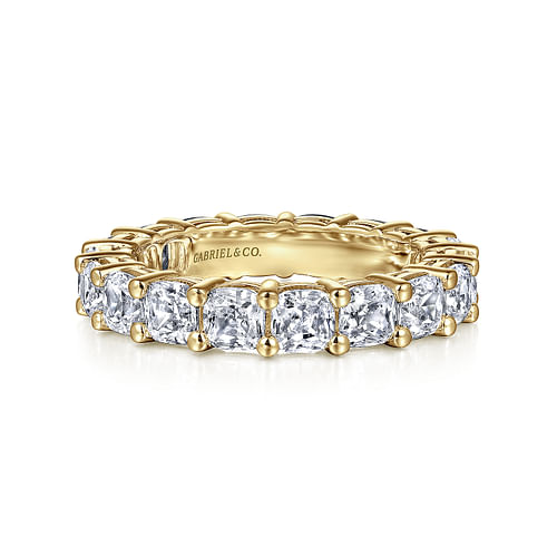 14K Yellow Gold Cushion Cut Shared Prong Diamond Eternity Band