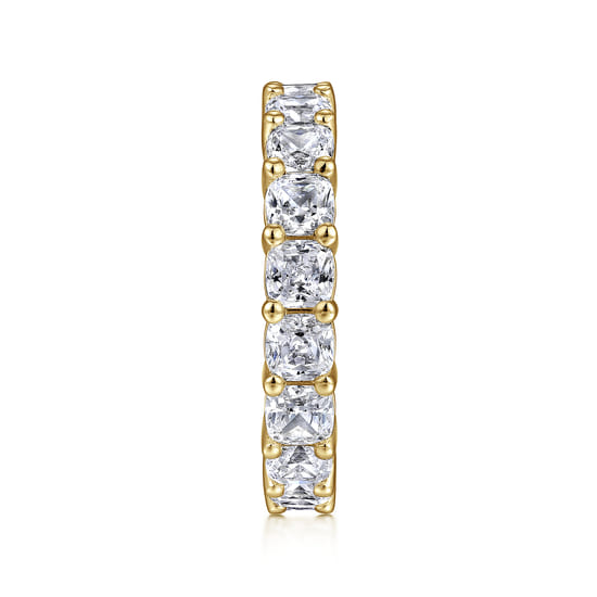14K Yellow Gold Cushion Cut Shared Prong Diamond Eternity Band angle 4 14K Yellow Gold Cushion Cut Shared Prong Diamond Eternity Band angle 4