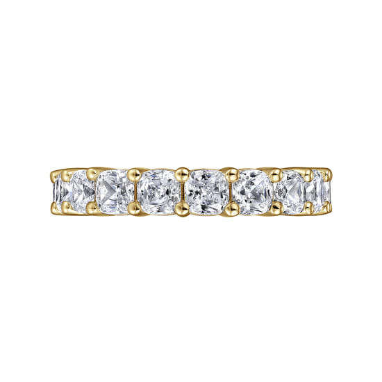 14K Yellow Gold Cushion Cut Shared Prong Diamond Eternity Band angle 6 14K Yellow Gold Cushion Cut Shared Prong Diamond Eternity Band angle 6