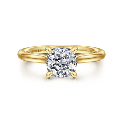 14K Yellow Gold Cushion Cut Solitaire Diamond Engagement Ring