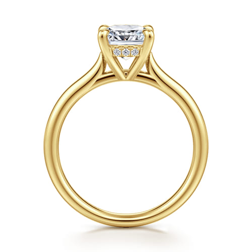 14K Yellow Gold Cushion Cut Solitaire Diamond Engagement Ring