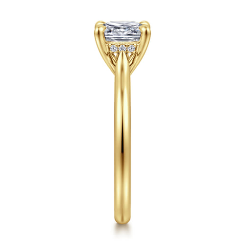 14K Yellow Gold Cushion Cut Solitaire Diamond Engagement Ring